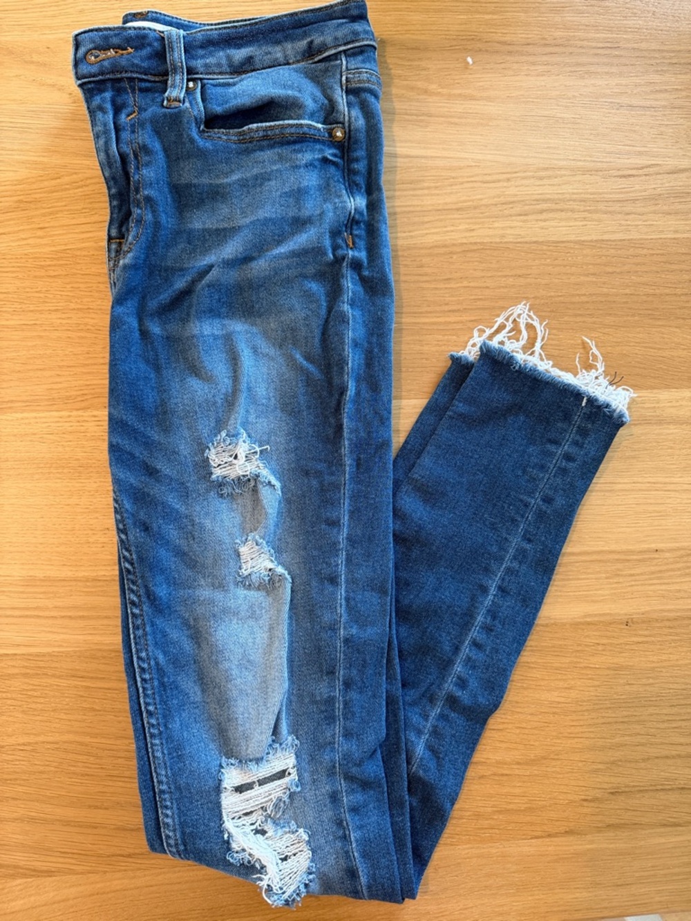 Vigoss Blue Distressed Skinny Jeans with Frayed Hem